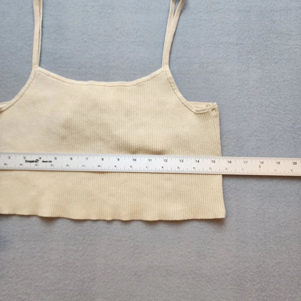 Kendall & Kylie Women's Ribbed Knit Tie Back Crop Cami Tank Top Cream Size Small